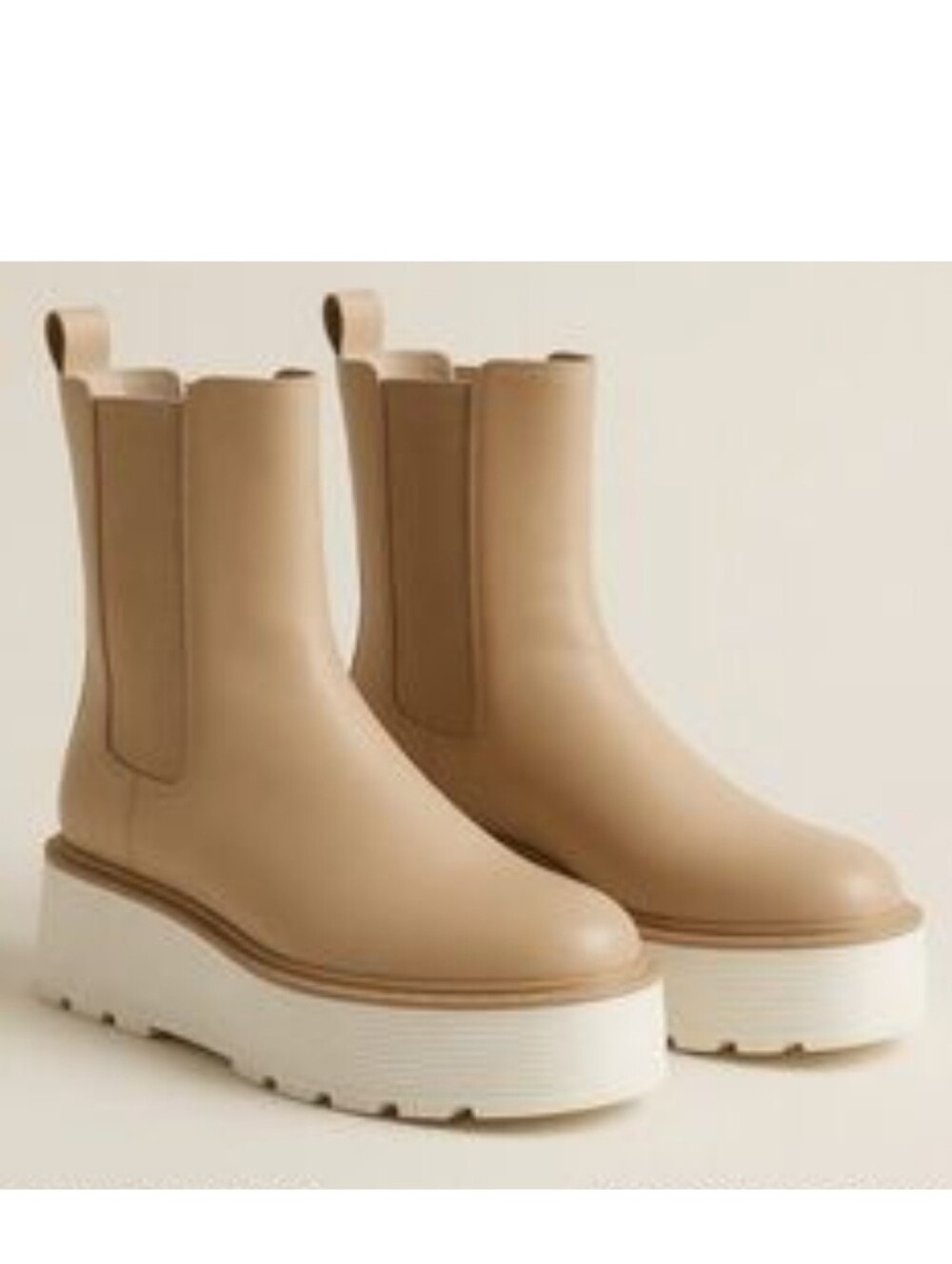 H&M Chelsea Platform Boots 9.5 Leather Beige Premium $199 Retail *Bh
